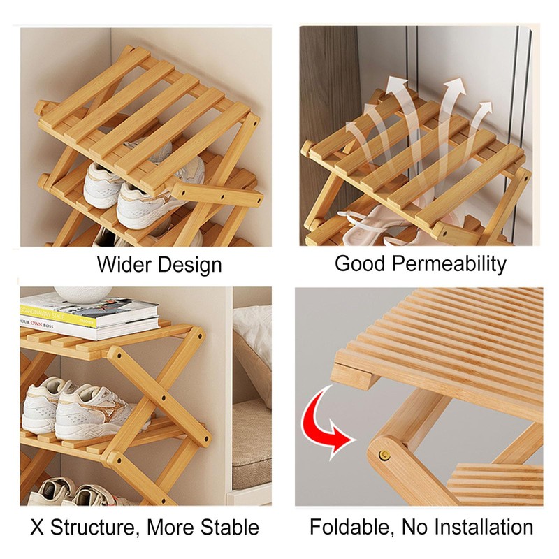 YYW Shoe Rack, Foldable Bamboo Shoes Shelf, Freestanding Shoe Storage