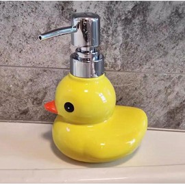 EatingBiting 450ml Split Yellow Cartoon Duck Ceramic Hand Soap Dispenser Bathroom Countertop Decorative Accessories Soap Bottle Container for Essential Oils Lotions Wide Application