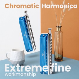 CONJURER Chromatic Harmonica Valvelessfor Kids Adult Beginners 10 Hole Harmonica Key of C Stainless Steel Mouth Organ with Brass Reed in Case, C Key Blue