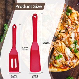 Mini Silicone Spatula Flexible Nonstick Serve Heat-Resistant Cookie Slotted Spatula for Flip Eggs in Small Frying Pan Cookie Batter Lemon Squares or Baked （2 Pieces ） (Red)