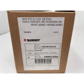 BURNDY HYLUG 4/0 STR CU FLEX 3/8 STUD 18V 50002496  QTY:25 Brand New