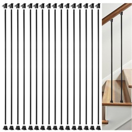 AAqq Decor 16 Pack Iron Balusters for Staircase Interior Square Hollow Stair Spindles 1/2" Iron Straight Balusters with 32 Swivel Shoes(A01-16)