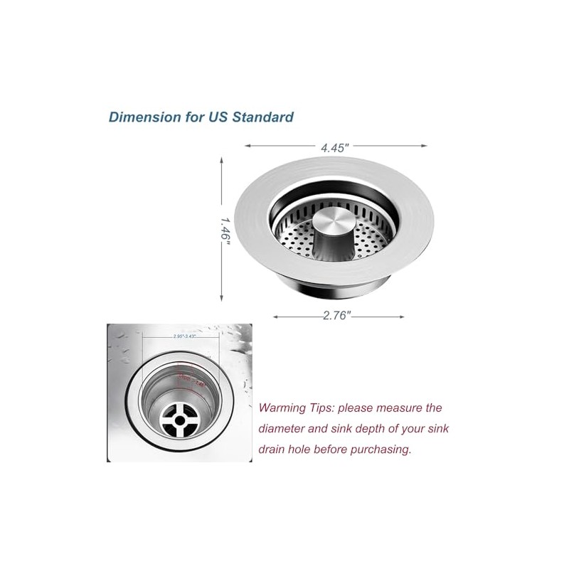 2025 Upgraded 3 IN 1 Sink Drain Strainer, 304 Kitchen
