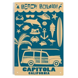 Lantern Press 6x9 Inch Metal Sign, Capitola, California, Coastal Icons