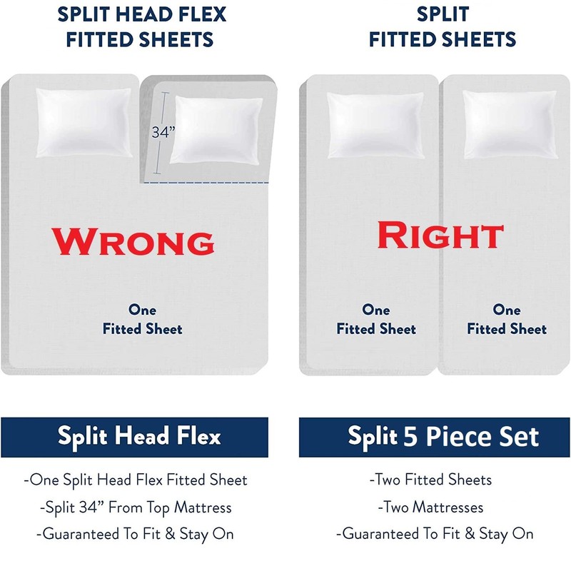 Split King Sheet Set for Adjustable Bed - 1000-Thread-Count 100%