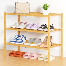 Smiry Bamboo Shoe Rack for Closet, 3 Tier Wooden Shoe Organizer, Stackable Free Standing Sturdy Shoe Shelf for Entryway, Front Door Entrance, Living Room, Bedroom, Natural