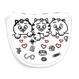 Golf Headcover Putter Cover Mallet Odyssey 2 Ball Tailor Made Spider Putter Magnetic Cute Cat Heart Cat (Half Round Mallet White)