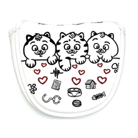 Golf Headcover Putter Cover Mallet Odyssey 2 Ball Tailor Made Spider Putter Magnetic Cute Cat Heart Cat (Half Round Mallet White)