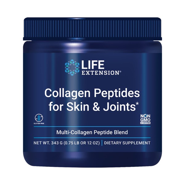 Life Extension Collagen Peptides for Skin & Joints - Hydrolyzed Multi-Collagen Complex Type I, II & III Unflavored Powder for Healthy Bone, Joint and Skin Care - Gluten-Free, Non-GMO - 12 Oz