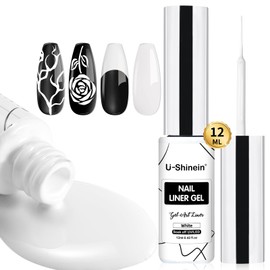 U-Shinein 12ml Painting Liner Gel Polish, High-gloss, Long-lasting Gel Art Paint Classic White French Butterfly Lines Built-in Fine Nail Brush Soak Off UV/LED Nail polish Nail Gel Nail Art Manicure