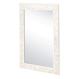 Tanmicoshomy 24 x 36Inch Rectangle Wall Mirror, Natural Shell Framed Rectangular Mirror for Bathroom, Vanity, Bedroom, Living Room, Entryway, Wall Mounted Horizontal or Vertical, White