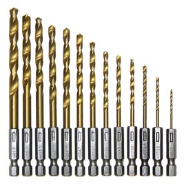 Waymeduo Professional Set of 13 High Speed Steel Coated Drill Bits, Hex Shank, LEPEA2178