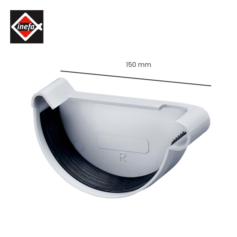 INEFA Gutter End Piece Semicircular, PVC NW 150, Right Grey
