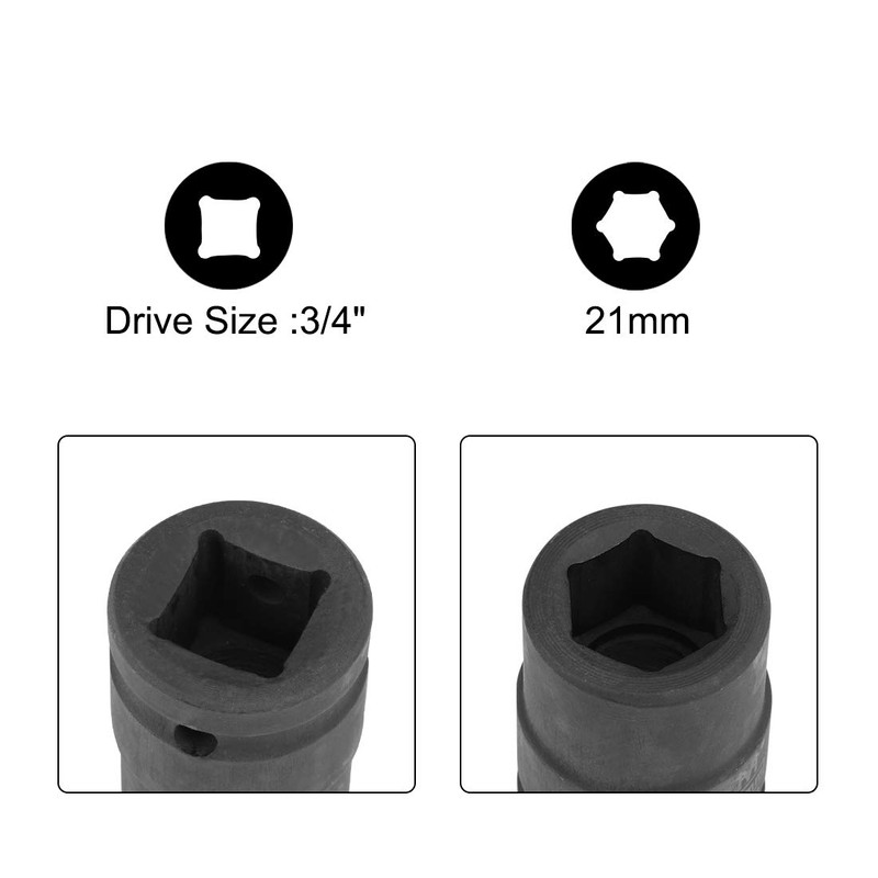 sourcing map 3/4-Inch Drive by 21mm Shallow Impact Socket, Cr-Mo