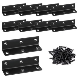 L Shape Angle Connector, Pack of 10 Metal Angle 80 x 20 mm Furniture Angle 90 Degree with 60 Screws, Black L Shaped Angle Connectors, L Brackets, Angle Connectors, Wood for Furniture