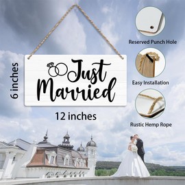 Just Married Sign Wall Hanging Just Married Decorations Wedding Accessories Stuff Wedding Decorations for Reception Engagement Wedding Party Wall Art Decor Wooden Sign Ring Bearer Sign