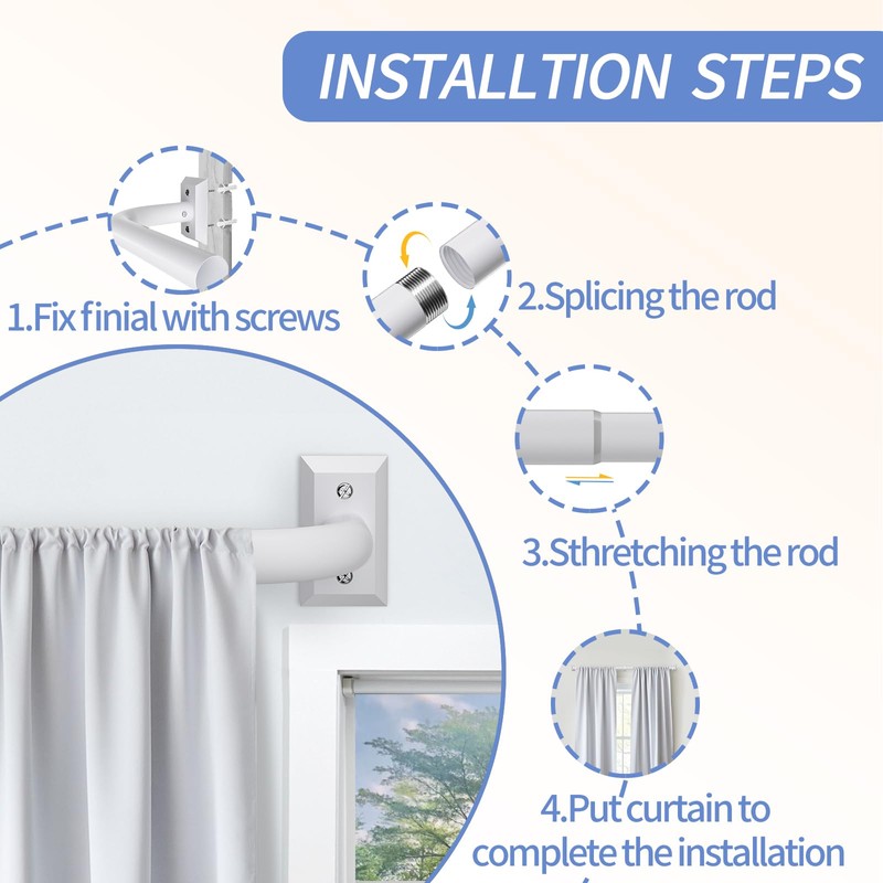 White Blackout Curtain Rod, Adjustable Extra Long 5.5-12.7Ft, Wrap Around