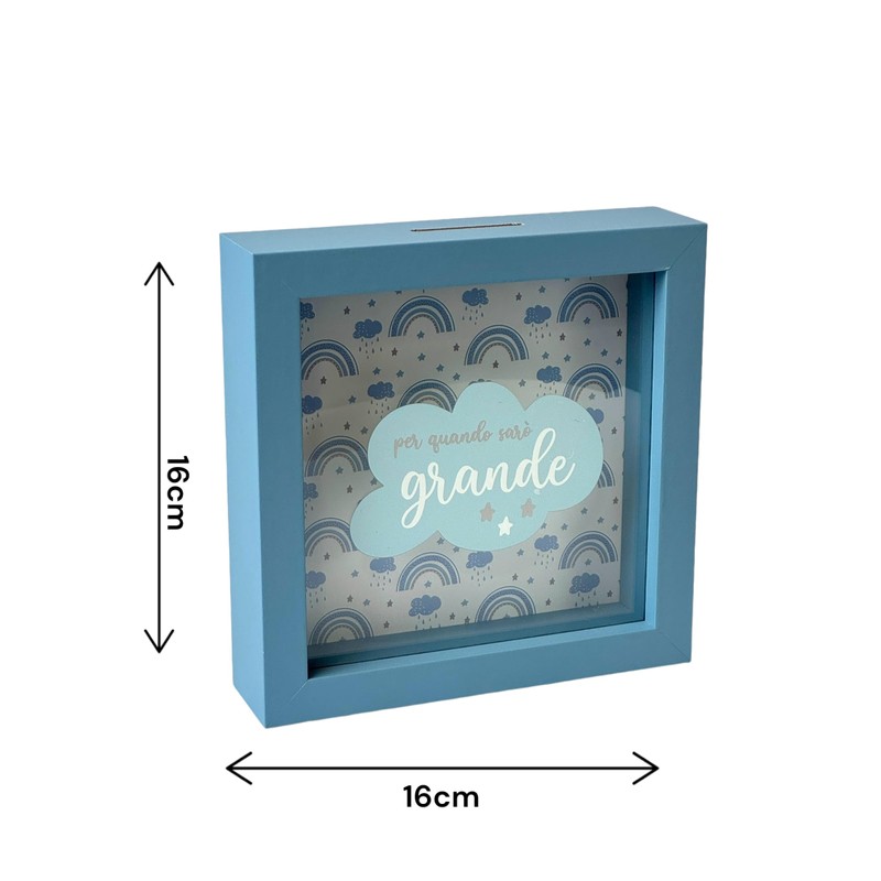 Salvadanaio per Bambini in Stile Nuvola, 16x16 cm, Cornice Blu