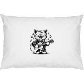 2 x 'Cat Playing Guitar' Cotton Pillow Cases (PW00041475)