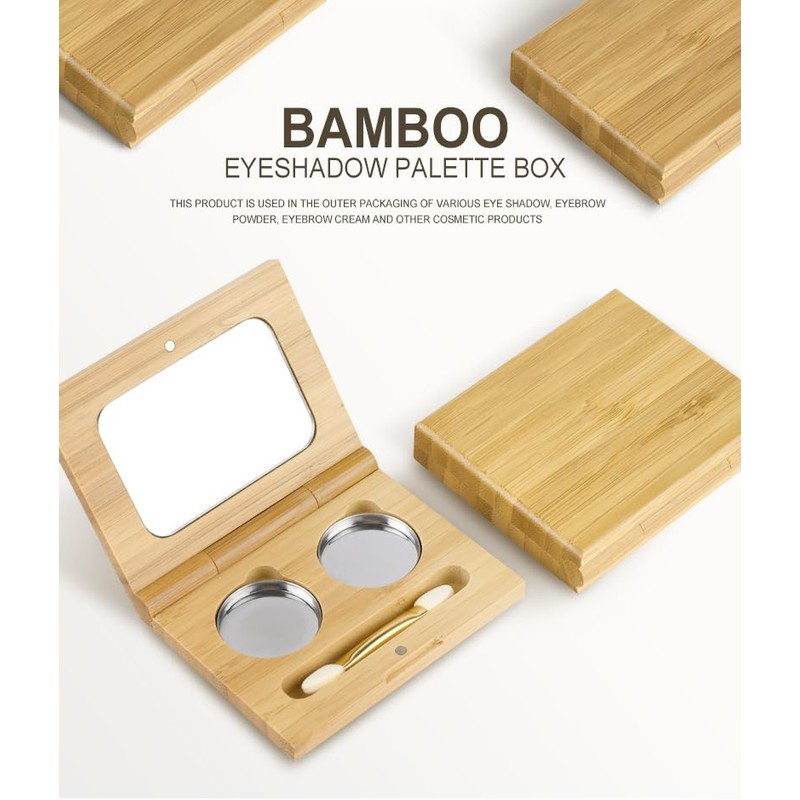 Sunbobby Bamboo Empty Eyeshadow Case Box Double Grid Tin Palette