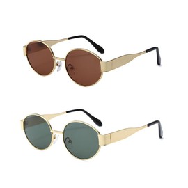 QKEPCY Sunglasses Women's Vintage Polarised Sunglasses Oval Metal Trendy Classic UV400 Protection Sunglasses Driving Travel Women's UV Protection Over Glasses Trendy Glasses for Men and Women, Green