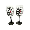 2 Winter Snowy Tree Red Cardinal Wine Glasses Set
