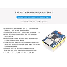 ESP32-C3 Mini Development Board with Pre-Soldered Header, Based on ESP32-C3FN4 Single-Core Processor, 160MHz Operating Frequency, Supports 2.4GHz Wi-Fi (802.11 b/g/n) & Bluetooth 5