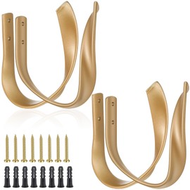 4 Pcs Gold Curtain Holdbacks, Heavy Duty Aluminum Alloy Wall Mounted Drapery Tiebacks with Screws & Anchors, U-Shaped Window Treatment Holdbacks for Living Room, Bedroom