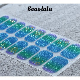 Beaolata Nail Polish Strips, 32PCS Salon Quality Wraps, Long Lasting Gel Nail Stickers for Women Easy Apply& Remove (Picking Dark Blue)