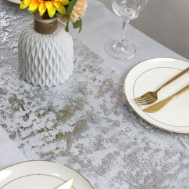 Silver Table Runner 15M, 28cm Width Hollow Metallic Glitter Sequin Polyester & foil Table Runner For Table Decoration Party Wedding Christmas Birthday Table Decor