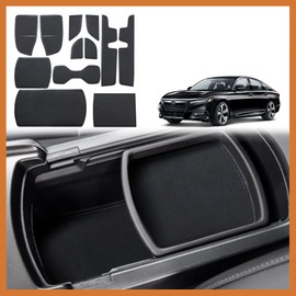 TripleAliners for Honda Accord Accessories Leather Cup Holder Inserts Mats, 12 PCs Premium Interior Enhancement Center Console Liner Mats, Compatible with 2018-2022 Honda Accord Accessory(Black)