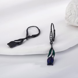 Tulip Earrings 925 Sterling Silver Dangling Tulip Earrings Purple Tulip Flowers Jewellery Gifts for Women, Silver