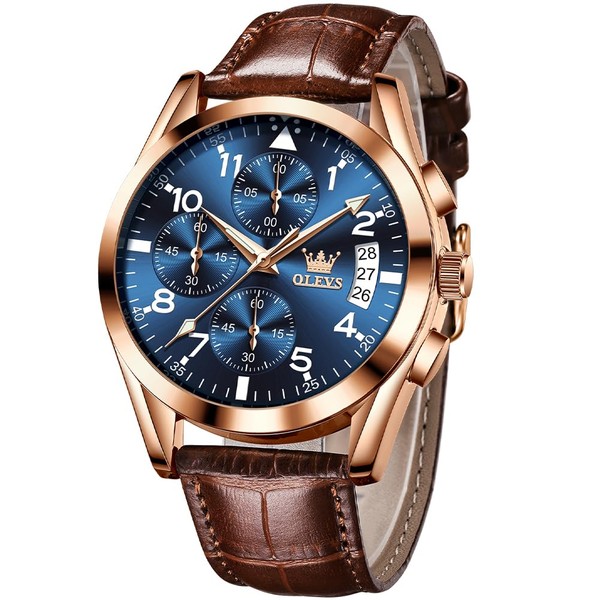 OLEVS Men's Watch Analog Quartz Business Leather Watch Rose Gold