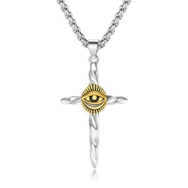 PCTJYFU Cross Necklace for Men Sterling Silver Cross Pendant with Evil Eye Necklace Christian Necklace Jewelry Religious for Men Women