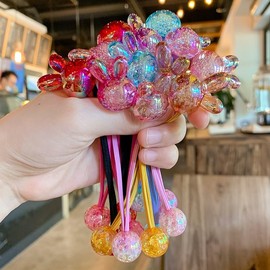 Hodvya 12PCS Ball Charm Hair Ties for Little Girls, Colored Rabbit bead rubber band bubble hair ties No Damage Ponytail Holders for Toddler Girls hair accessories for girls