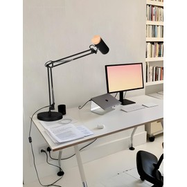 TORCHSTAR Tall Swing Arm Desk Lamp with Wooden Accent, Adjustable Large Size Max Height 29.7", E26 Base Metal Task Lamp, Office Desktop Lamp with On/Off Switch, for Reading, Study, Workbench, Black