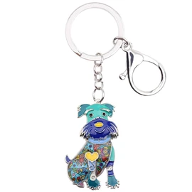 DOWAY Llavero de perro Schnauzer con diseño floral esmaltado, para bolso y cinturón, joyería de regalo para niños y adultos, Azul, Medium