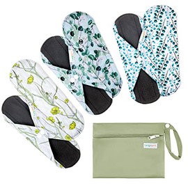 Juego de 7 piezas, 1 mini bolsa húmeda + 6 almohadillas sanitarias absorbentes reutilizables / almohadillas menstruales de tela de bambú lavables (otoño, S)