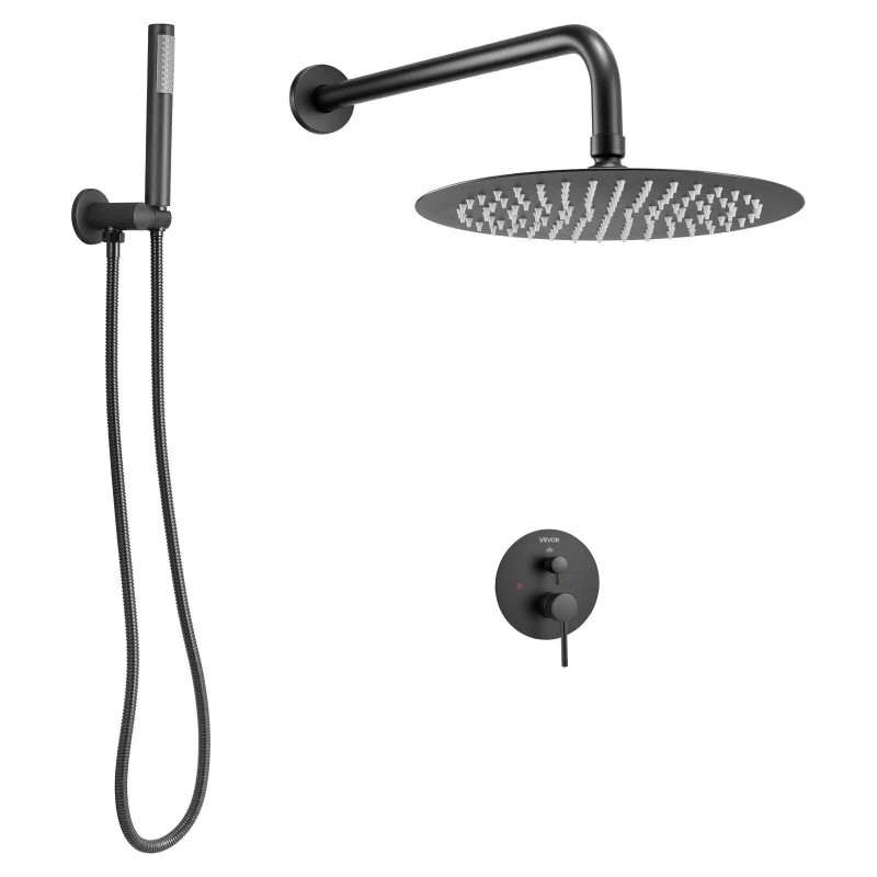 Matte Black 10 Inch Rainfall Shower Faucet Set Brass Valve