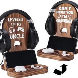 Slothoem  - Gamer Gifts for Teenage Boy, Gamer Room Decor for Man, Son, Boyfriend, Husband, Gaming Accessories, Wooden Gaming Headset Stand for Gaming Desktop - Style: Gamer Uncle