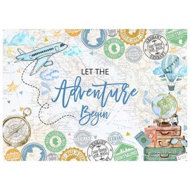 XEYSM 7x5FT Adventure Waiting Backdrop Let The Adventure Begin Baby Shower Backdrop Plane Flies Around The World Travel Birthday Party Decoration Backdrop XY42