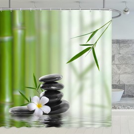 Aeici Shower Curtain 90x180cm Shower Curtain Washable Bamboo Green Pebble Machine Washable Waterproof Bathtub