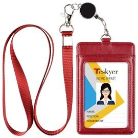 Teskyer ID Card Holder, Name Holder, Telescopic Reel, Pass Case, Employee ID PU Leather, Commuter Pass Case, Name Badge Case, Card Holder, IC Card Case, Thin (Vertical Burgundy Type)