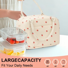 VZZNN 4 Pcs Lunch Box for Women Lunch Box for Men Adult Insulated Leakproof Cute Lunch Bags for Women Reusable Large Capacity Corduroy Cooler Food Lunch Box for Work School Picnic (4 colors)