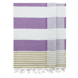 Eshma Mardini Bath & Beach Towel,%100 Cotton Peshtemal, Pool, Spa, Sauna, Hot Yoga Towel (Double Sided) (Purple - Yellow)