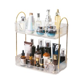Organizador de mostrador de baño de 2 Niveles, Color transparente  Organizador de maquillaje para Tocador, Vitrinas cosméticos de acrílico...         