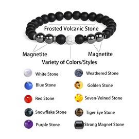 Magnetic Anklet, 9.5 Inches, 6 mm, 2 Packs, Black Frosted Stone Anklet, Eliminate Static Electricity, Improves Sleep (Amber Shape Stone + Magnetic Anklet)