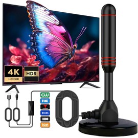 TV Antenna for Smart 4K 1080P Fire and All Older TV's Indoor, Includes Magnetic Base and 360° Reception,300+ Mile Signal Reception Range,17.5ft Coax Cable
