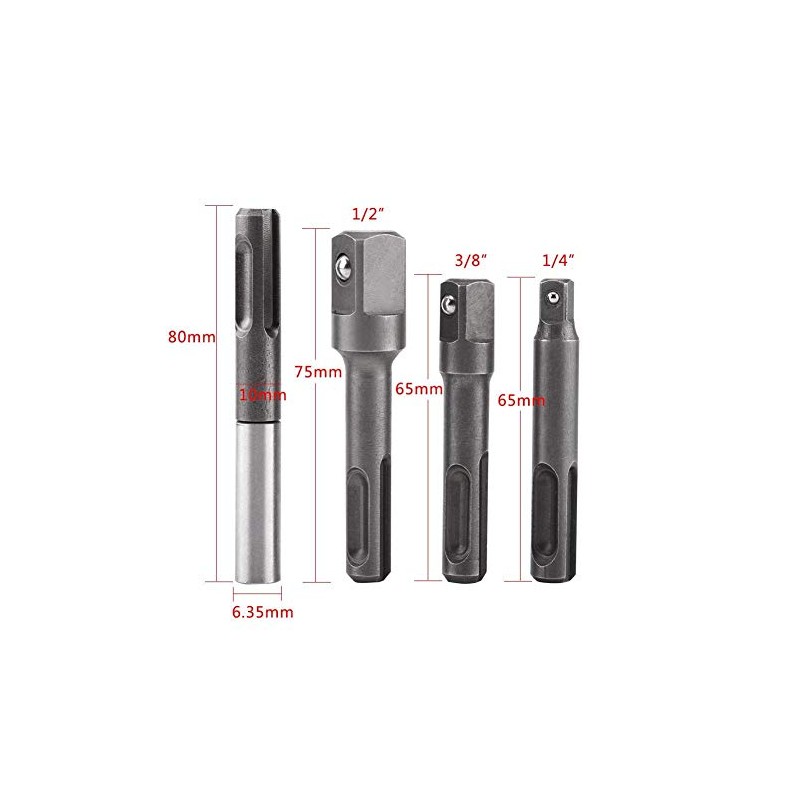 4Pcs Extension Adapter Set SDS Chuck Adapter 1/4" Hex Socket