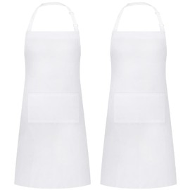 2 Packs White Apron, Adjustable Cooking Aprons, Waterdrop Resistant Kitchen Aprons for Women Men Chef, BBQ Drawing(White,2)